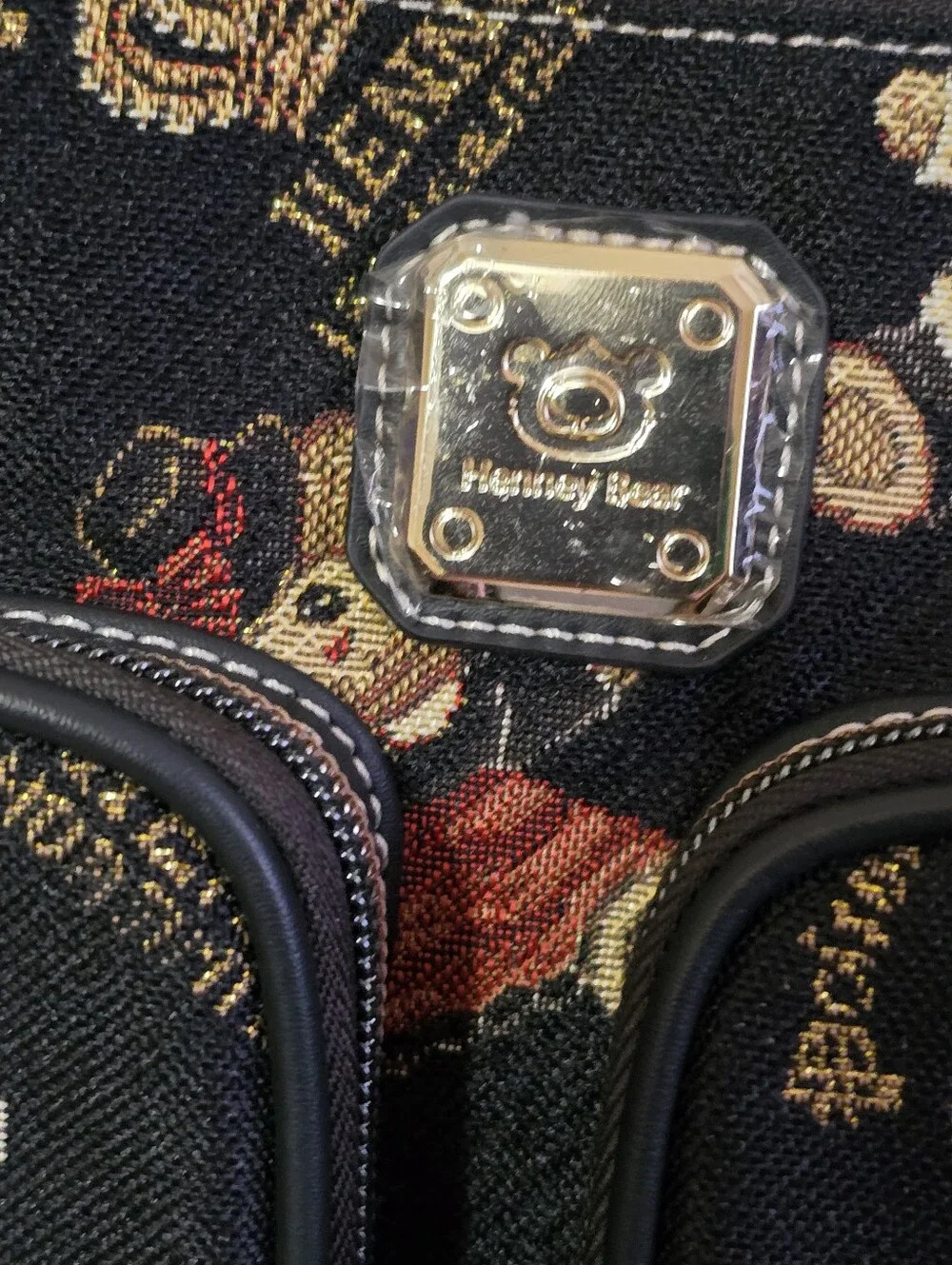 Henney Bear Black Teddy & Crown Print Messenger Bag